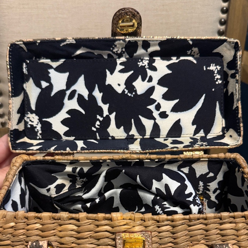 Kate Spade Brown Woven Wicker Satchel with Snakeskin Accents - Picture 7 of 16